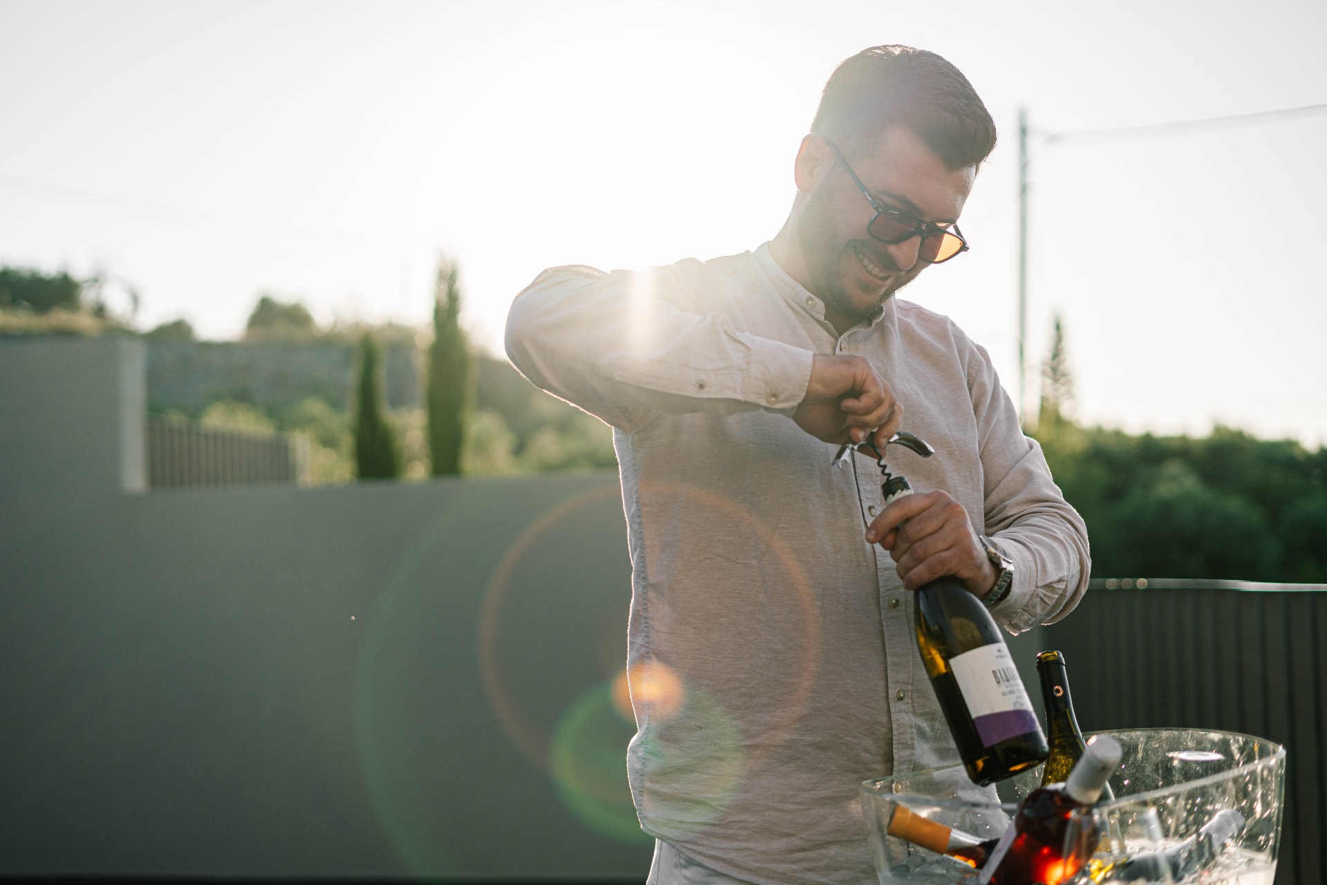 Curated Cretan wine bottles on ice for a private tasting